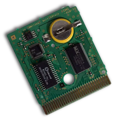 Game Boy cartridge circuit board with save battery highlighted