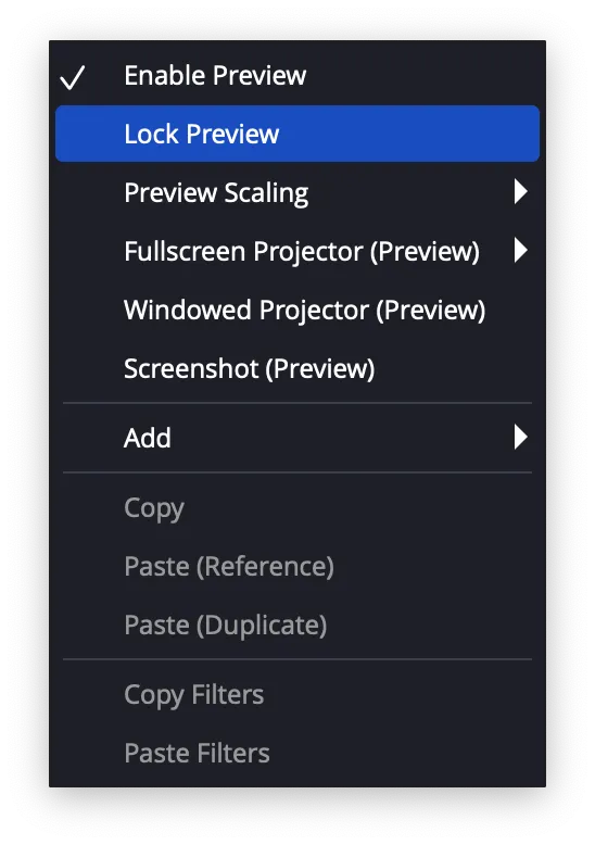 Lock Preview option in OBS