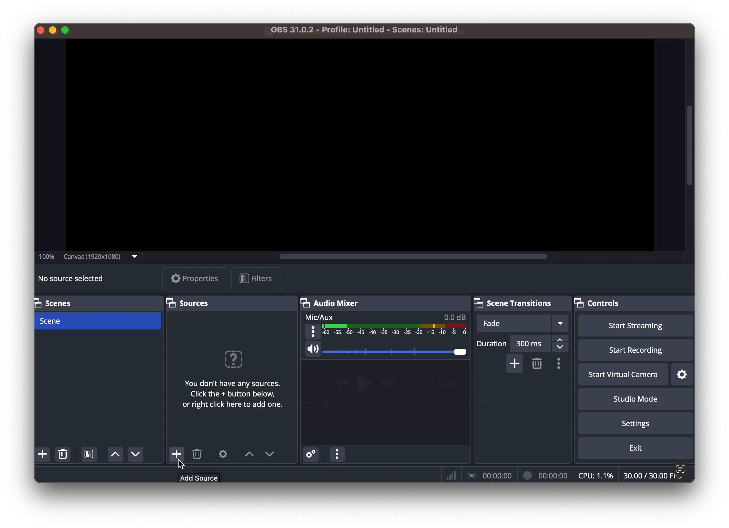 Adding a source in OBS
