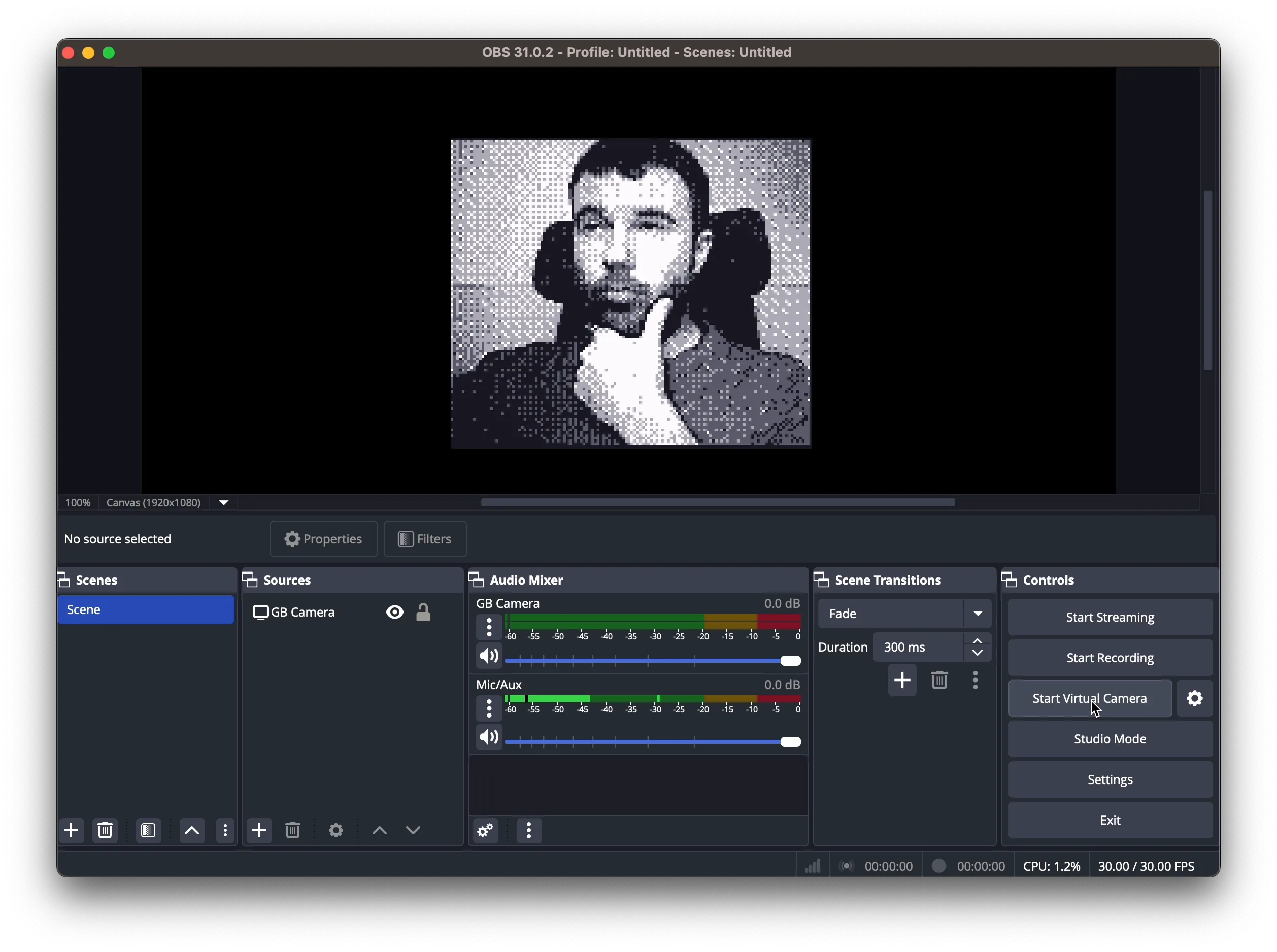 Start Virtual Camera button in OBS